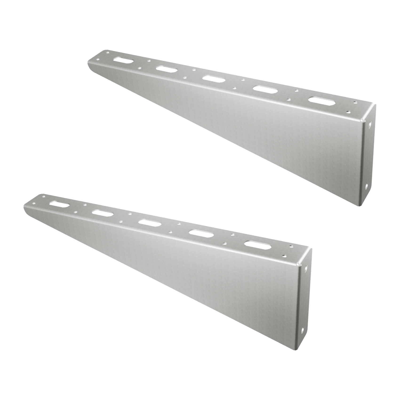 Pair of 18-inch galvanized steel bolt-on shelving brackets for shipping containers, featuring multiple mounting holes for adjustable height and 350 lb load capacity.