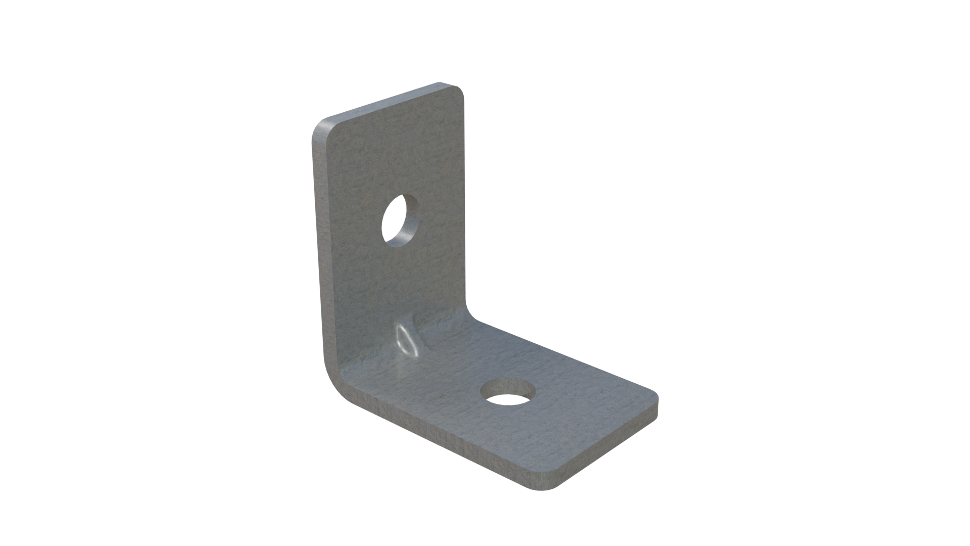 L-shaped galvanized steel bracket with two bolt holes for mounting strut channels inside or outside ISO shipping containers without welding.