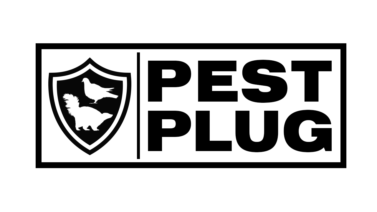 Pest Plug logo with shield icon featuring bird and skunk silhouette – rodent and pest protection for shipping containers