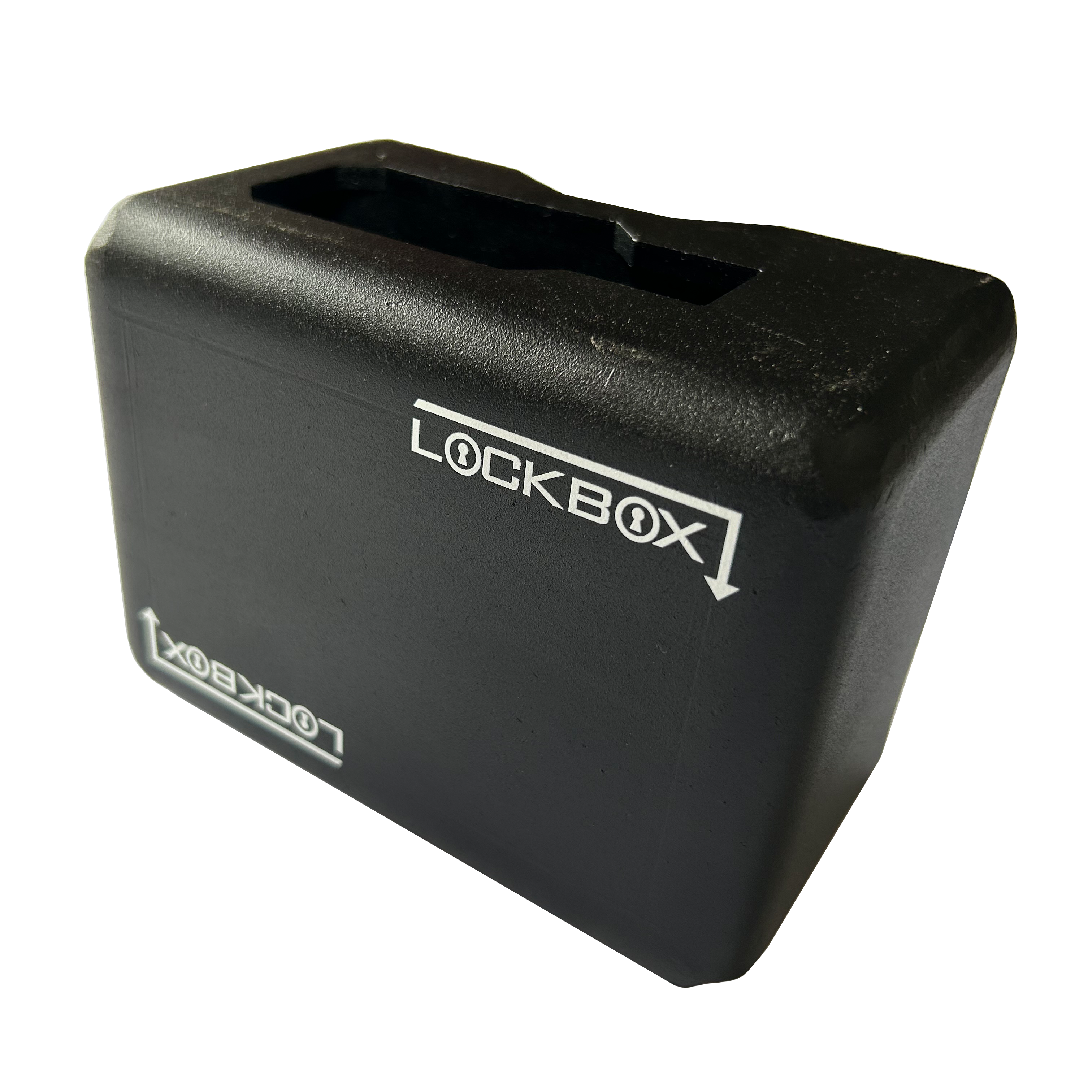 Universal black powder-coated lock box for shipping containers, cargo trailers, and man doors