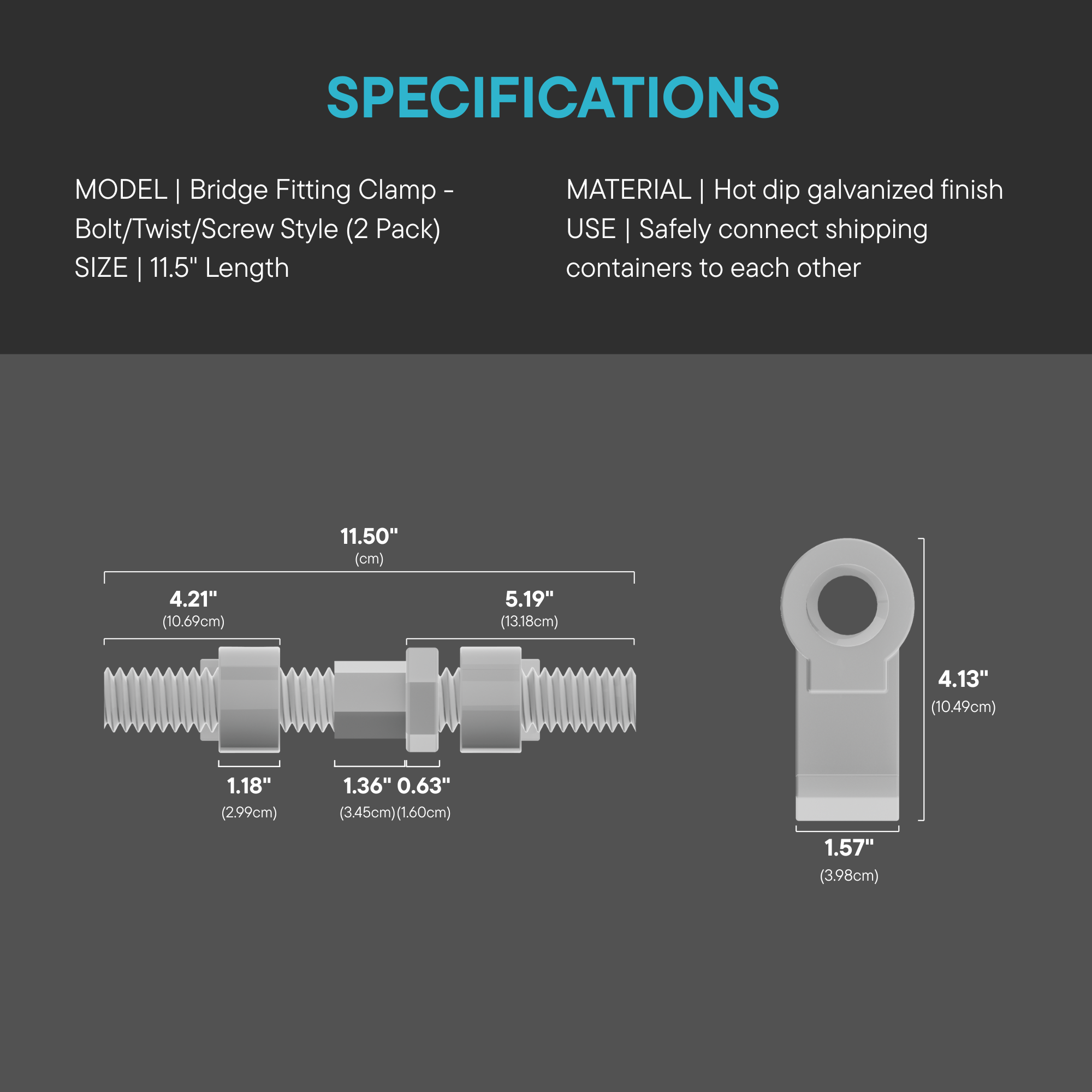 Long Bridge Fitting Clamp - Bolt/Twist/Screw Style (4 Pack)