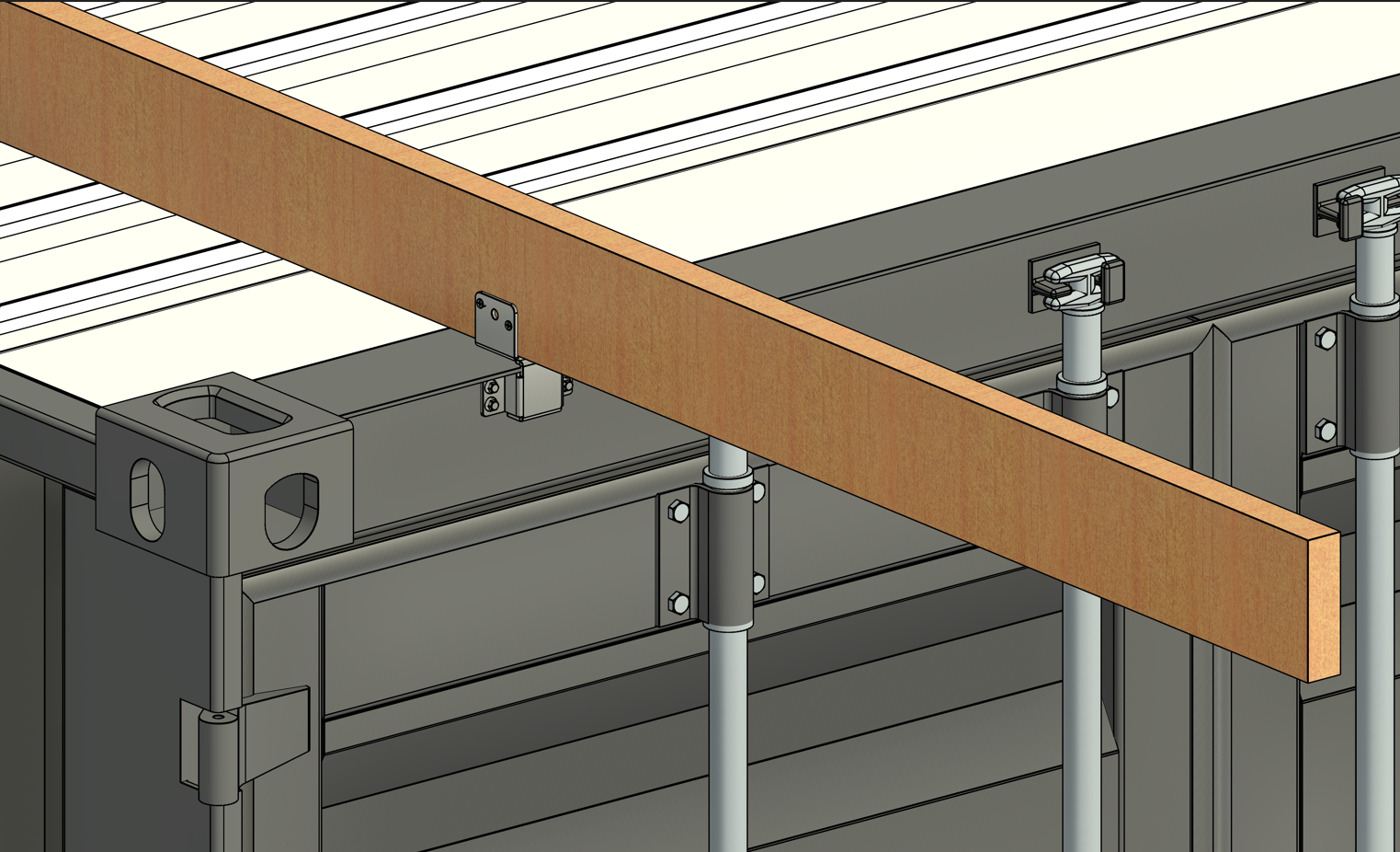 Single cantilever bracket showing bolt-on, no-weld design for container attachment