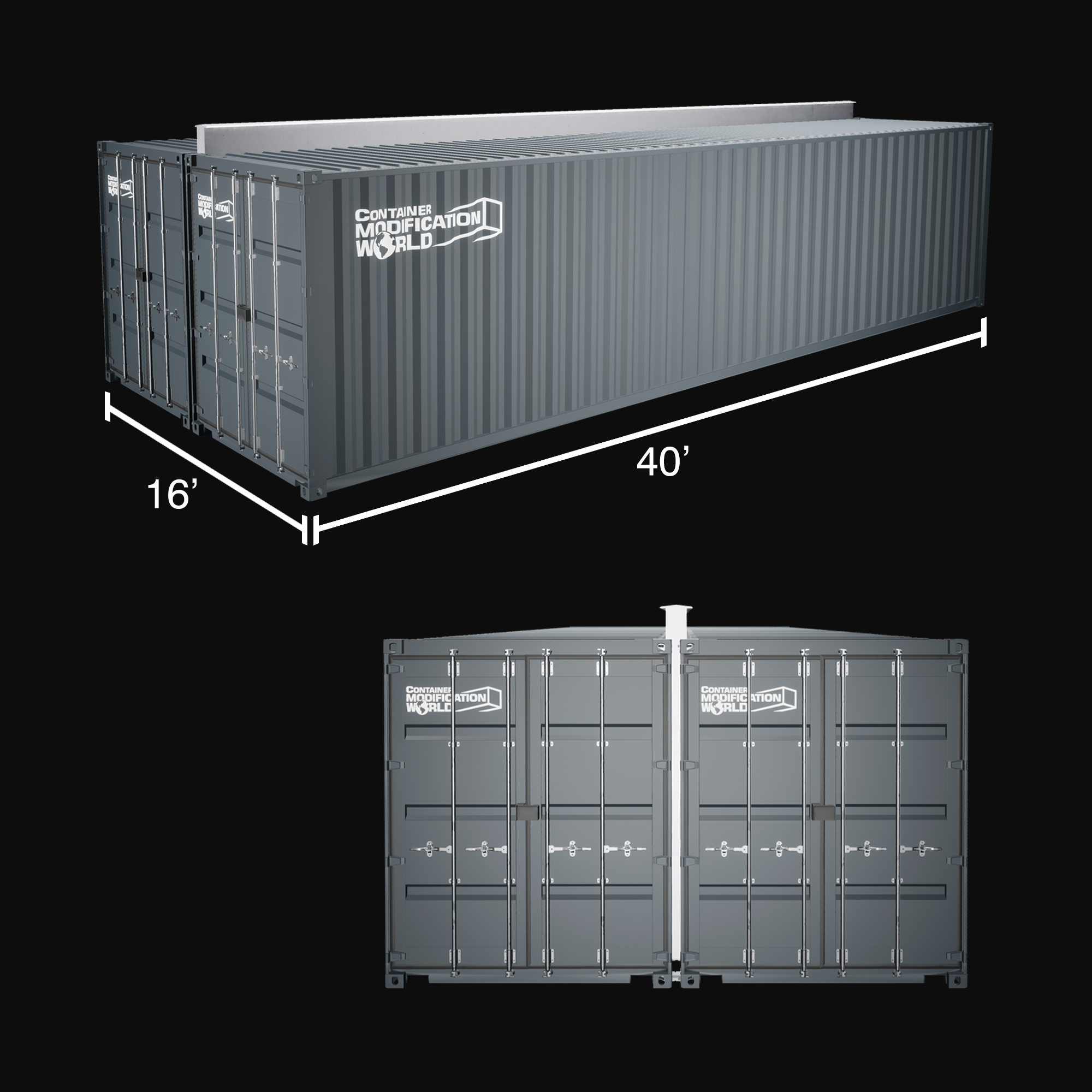 40' Double-Wide Shipping Container Connection Kit with Weld-Free Header - BETA 1.0