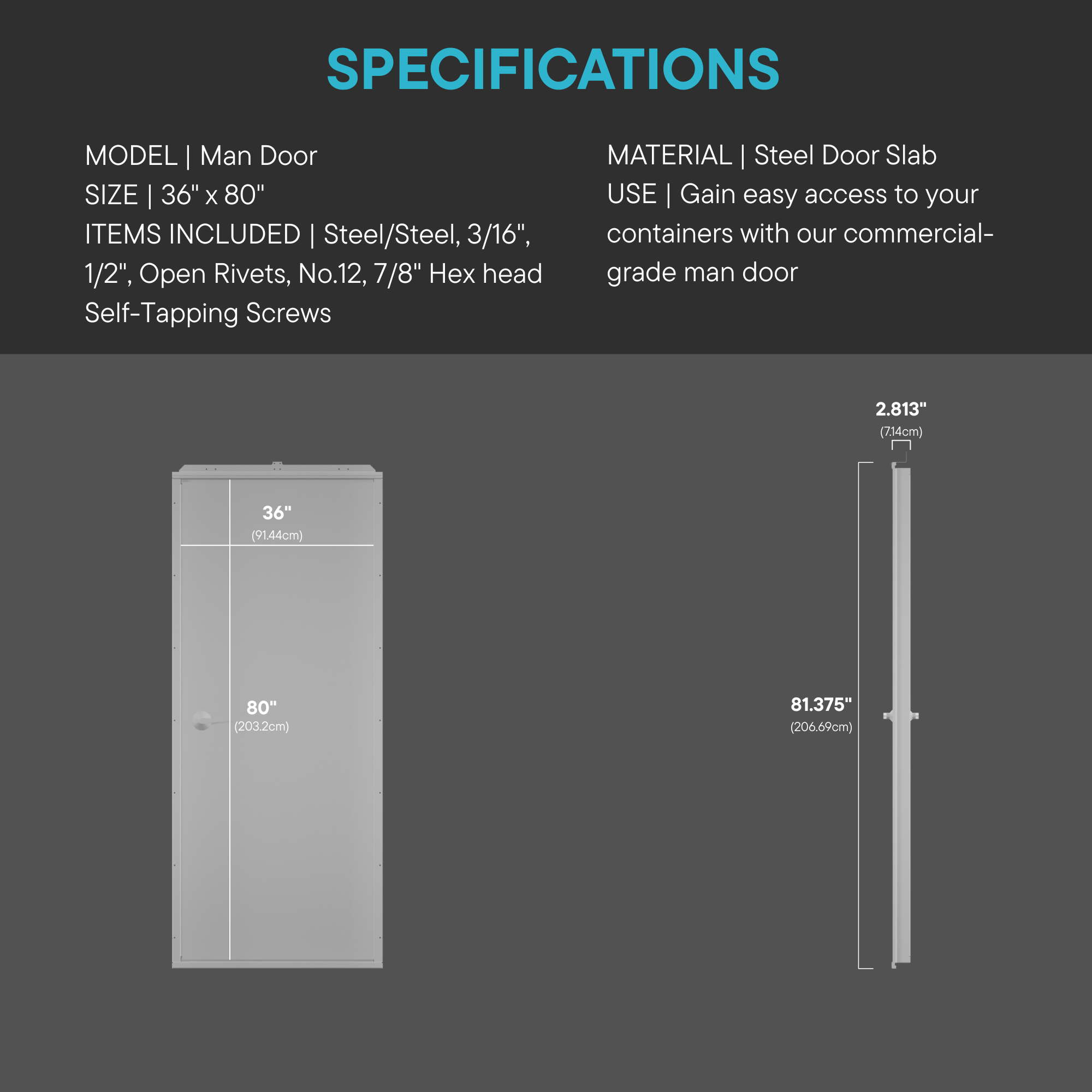 36" Insulated Steel Man Door & Frame Kit (Slab, Lever, Sweep & Hinges)