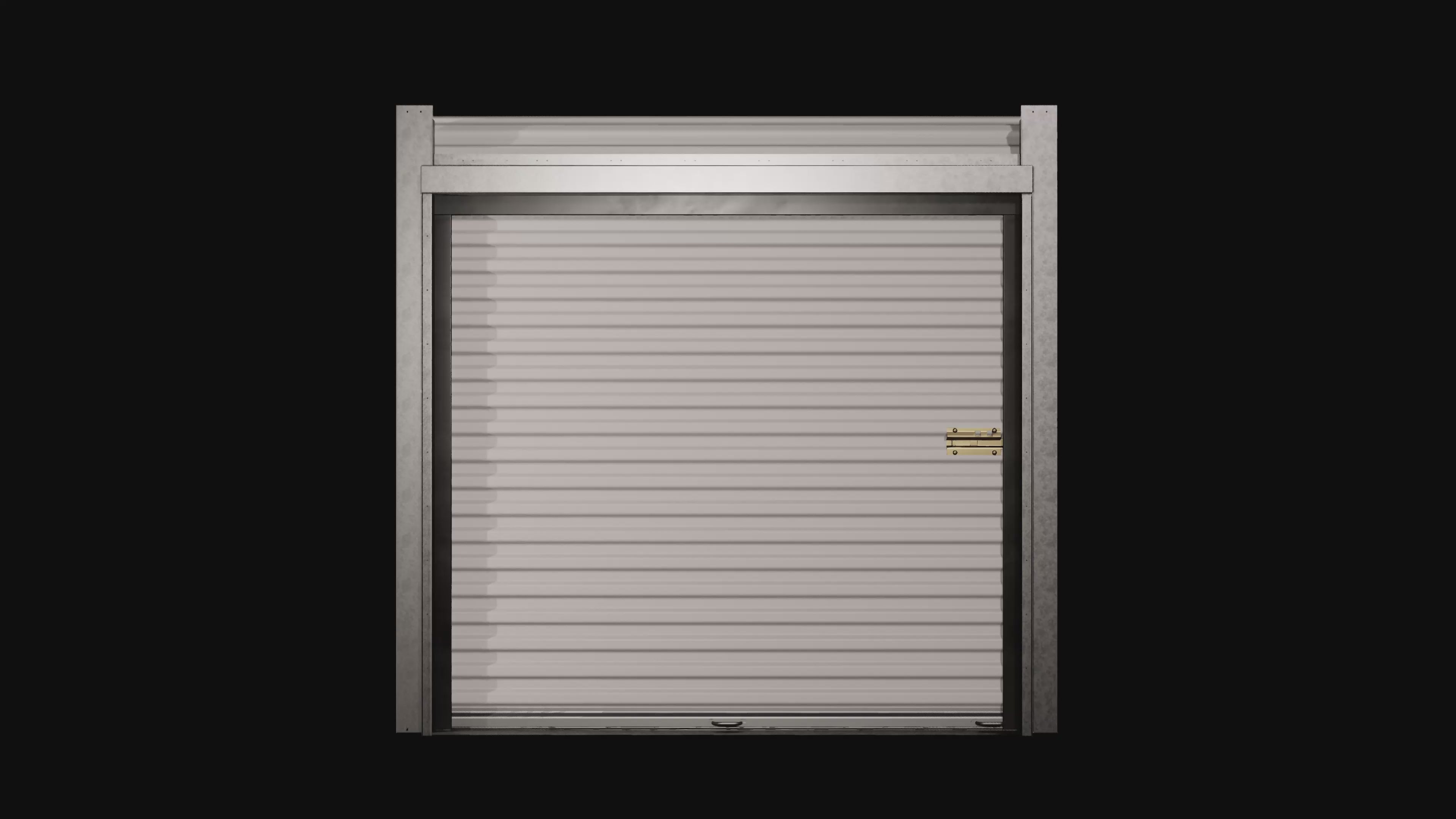 360-degree view of a high cube container with installed sidewall roll-up door framing kit and white roll-up door, showcasing full exterior rotation for all angles.