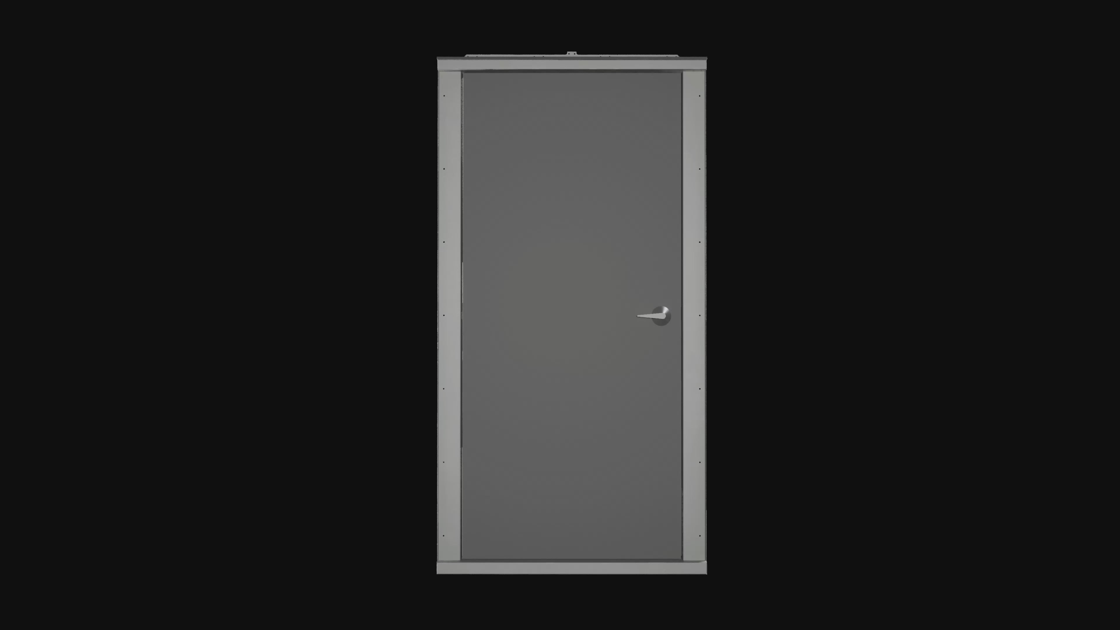 360-degree rotating animation of the fiberglass man door and galvanized steel frame, showcasing construction details, hardware placement, and container-specific design before installation.