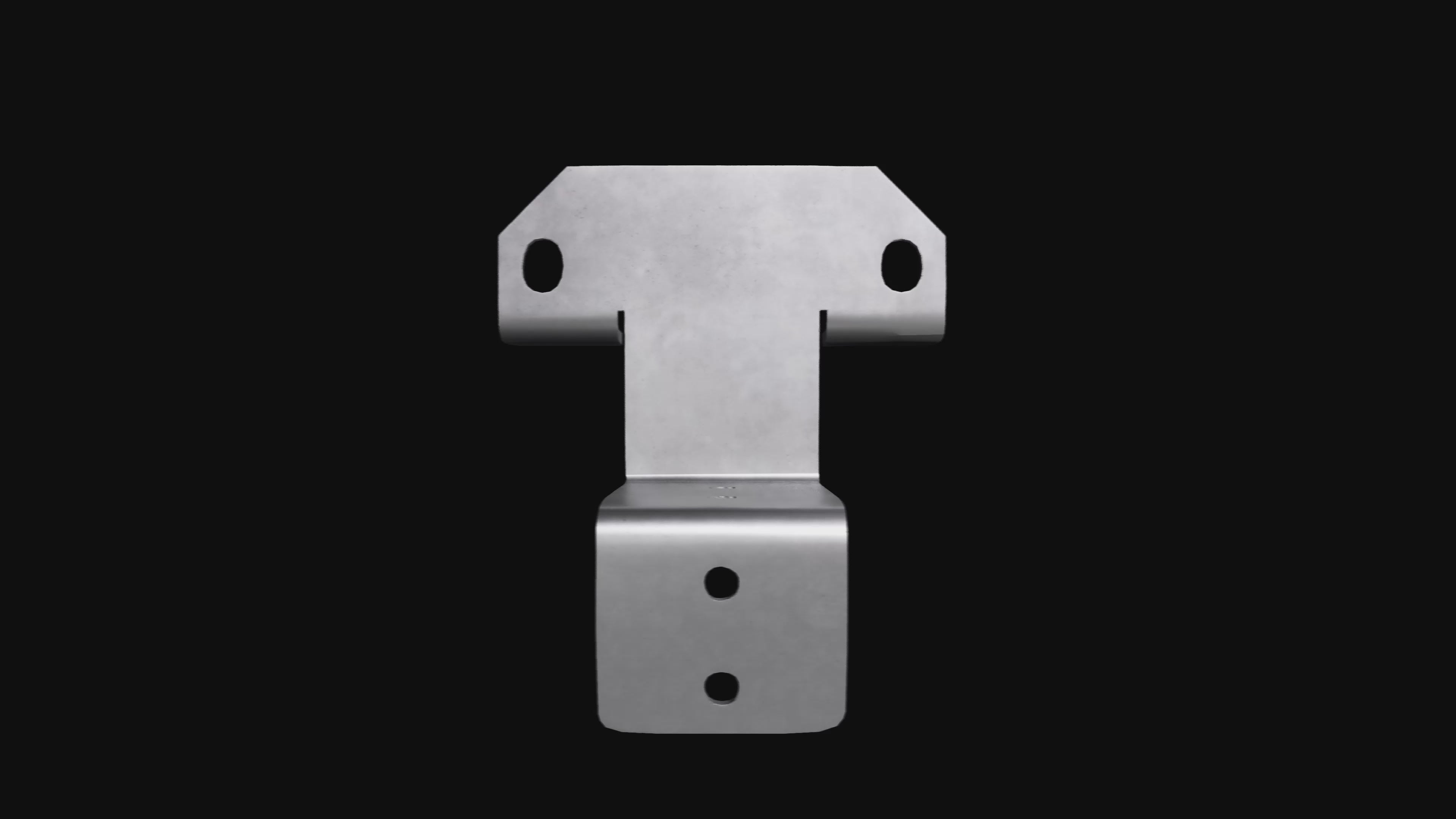 360-degree rotating animation of the composite steel stud bracket, showcasing its mounting points, and compatibility with steel framing in shipping containers.