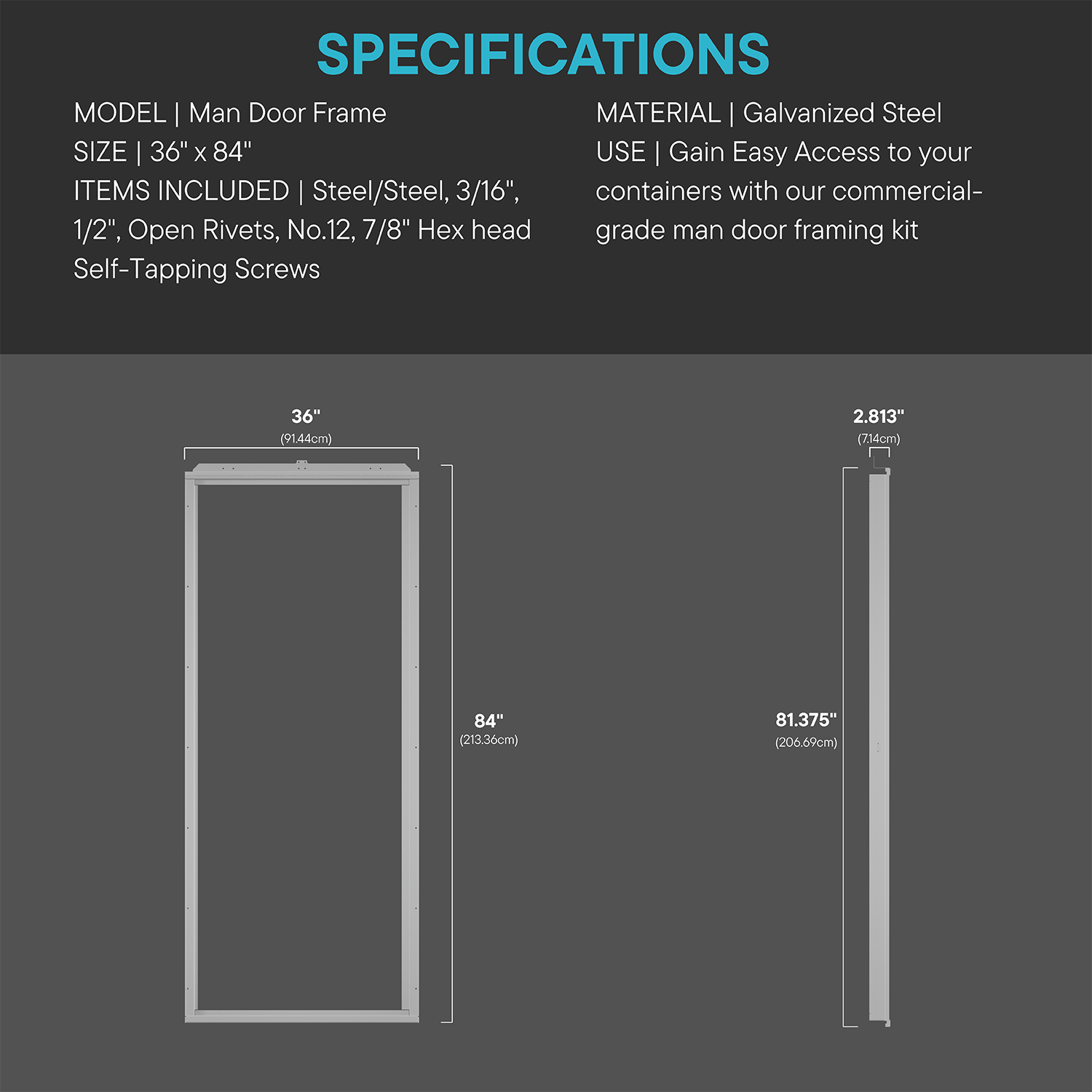 36" Insulated Steel Man Door & Frame Kit (Slab, Lever, Sweep & Hinges)