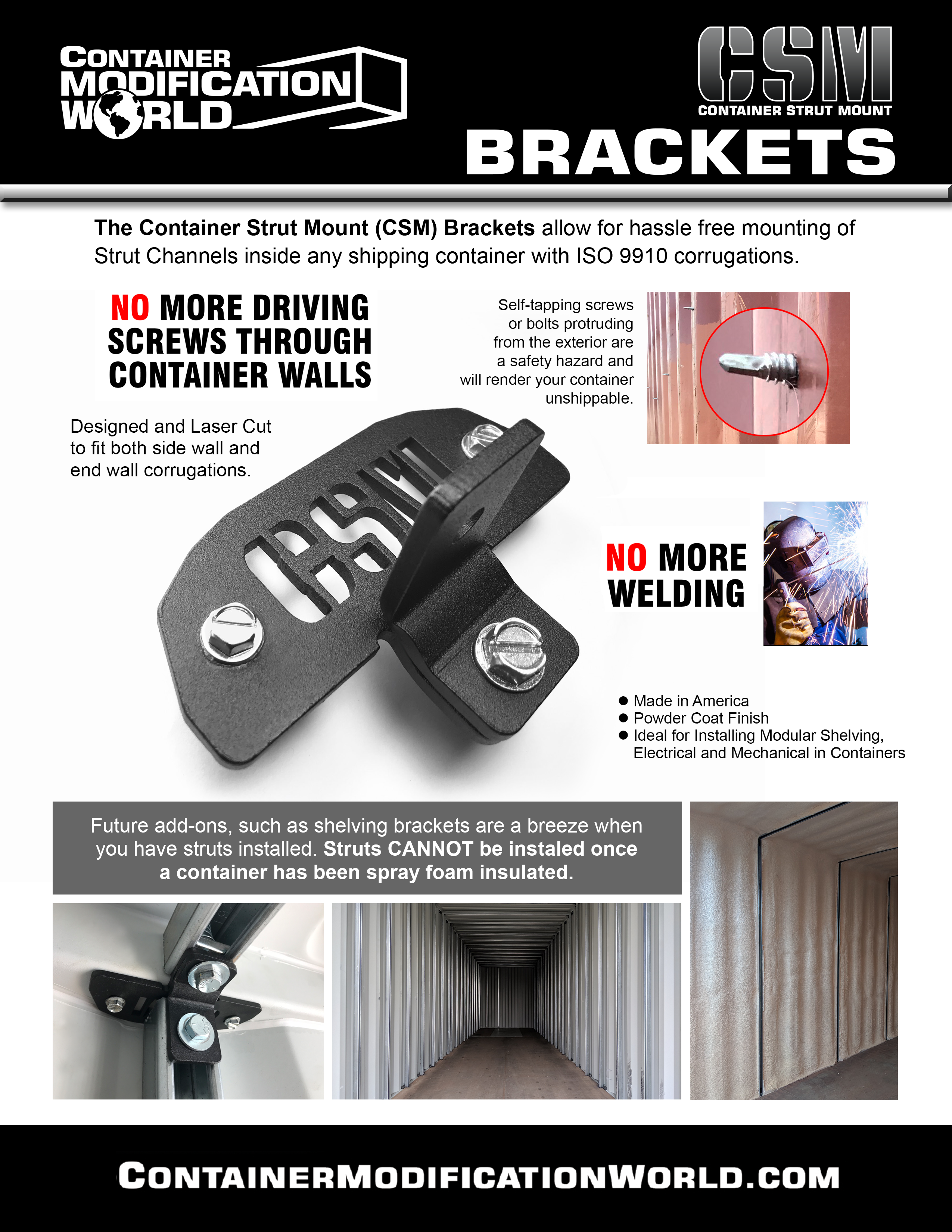 Container Strut Mount (CSM ) Brackets for Framing Shipping Containers & Sea Cans